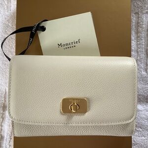 Moncrief Italian Leather Medium Wallet Larissa With Clasp Fastening Bridal Ivory